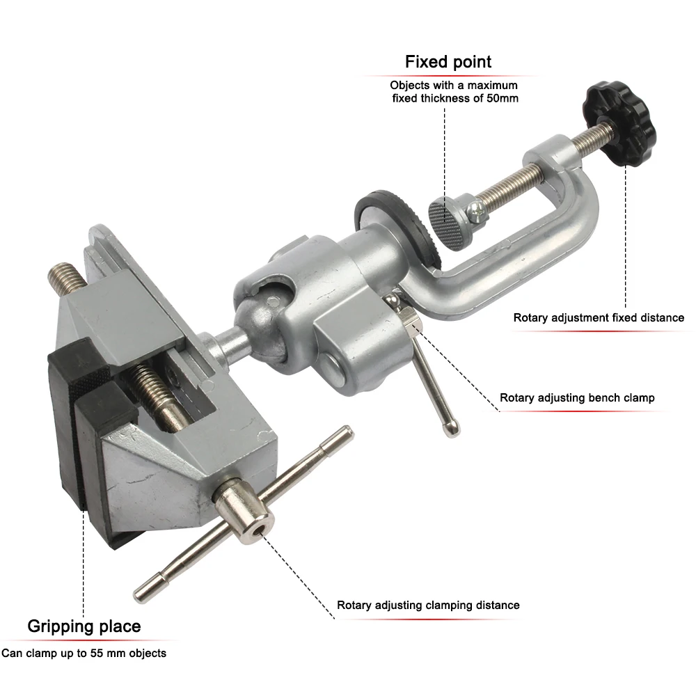 2 In 1 Table Vise Bench Clamp 360 Clamp Table Grinder Holder Drill Dremel for Rotary Tool Craft Model Tools Metal Working Tool