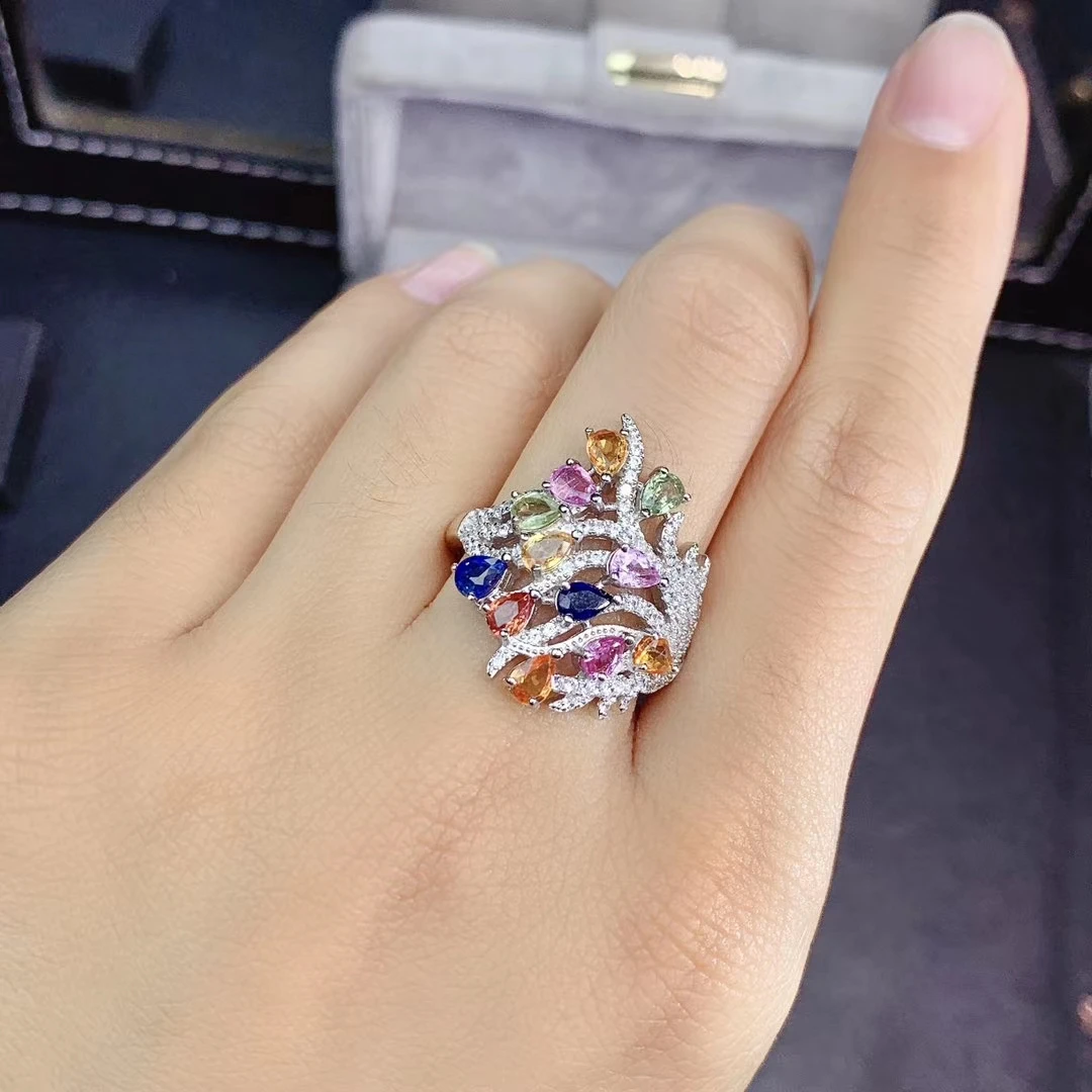 KJJEAXCMY fine jewelry S925 sterling silver inlaid natural color sapphire new girl noble ring support test Chinese style