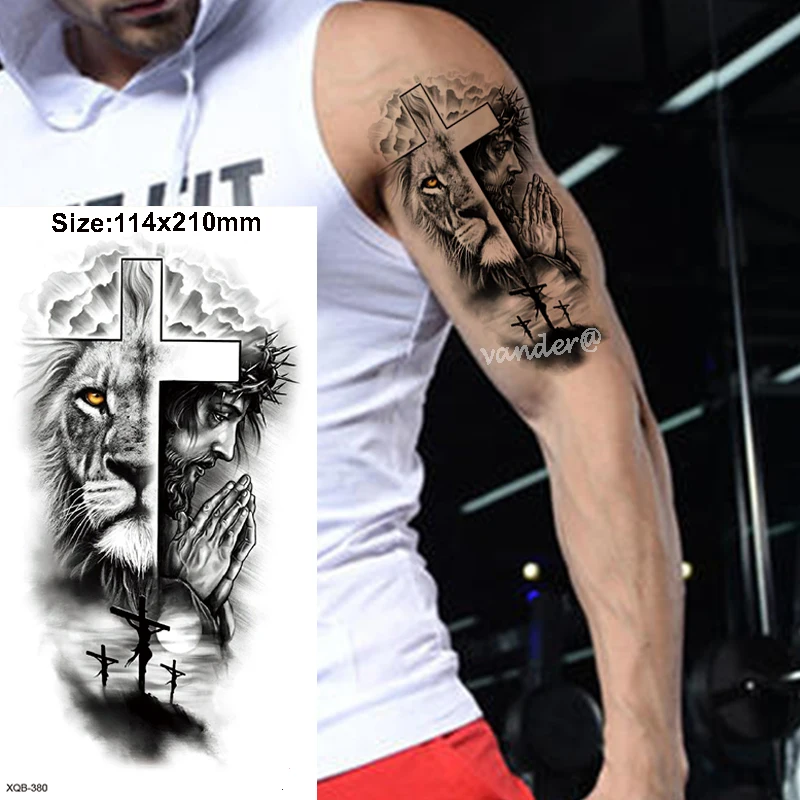 Wolf Tiger Waterproof Temporary Tattoo Sticker Flash Lion Animal Cool Body Art Arm Sleeve Fake Removable Men Women Personality