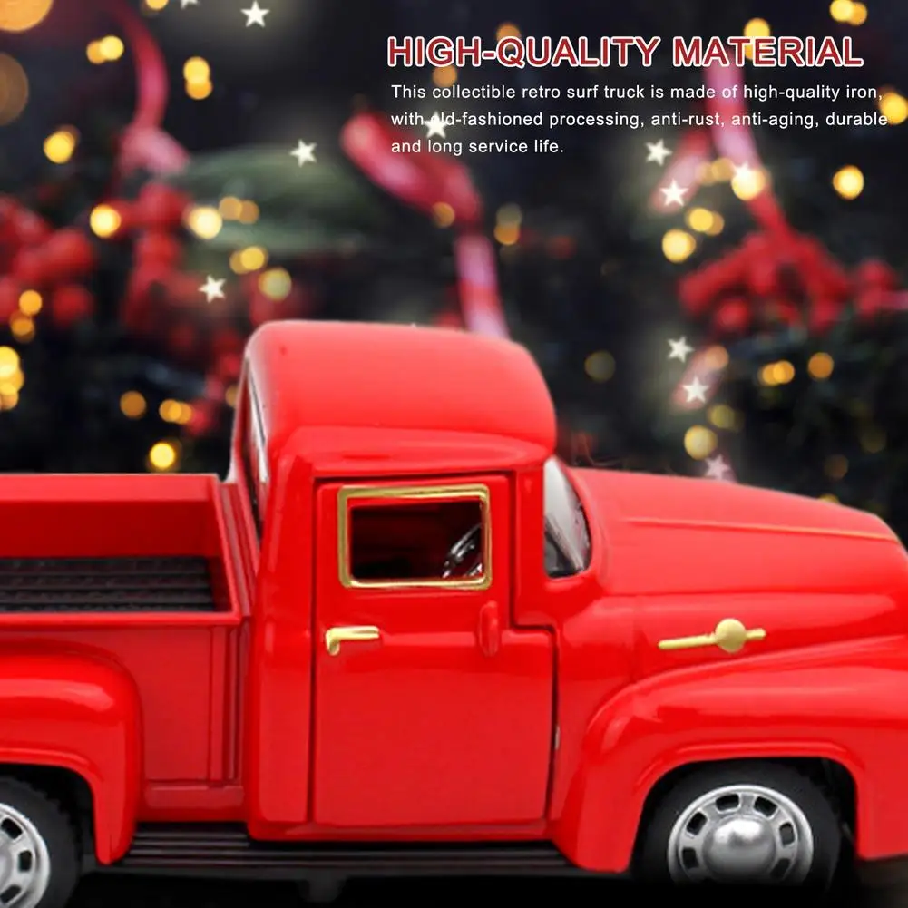 Christmas Trucks Ornaments Retro Vintage Metal Pickup Truck Transporting Christmas Tree Red Car Kids Gifts Toy for Birthday