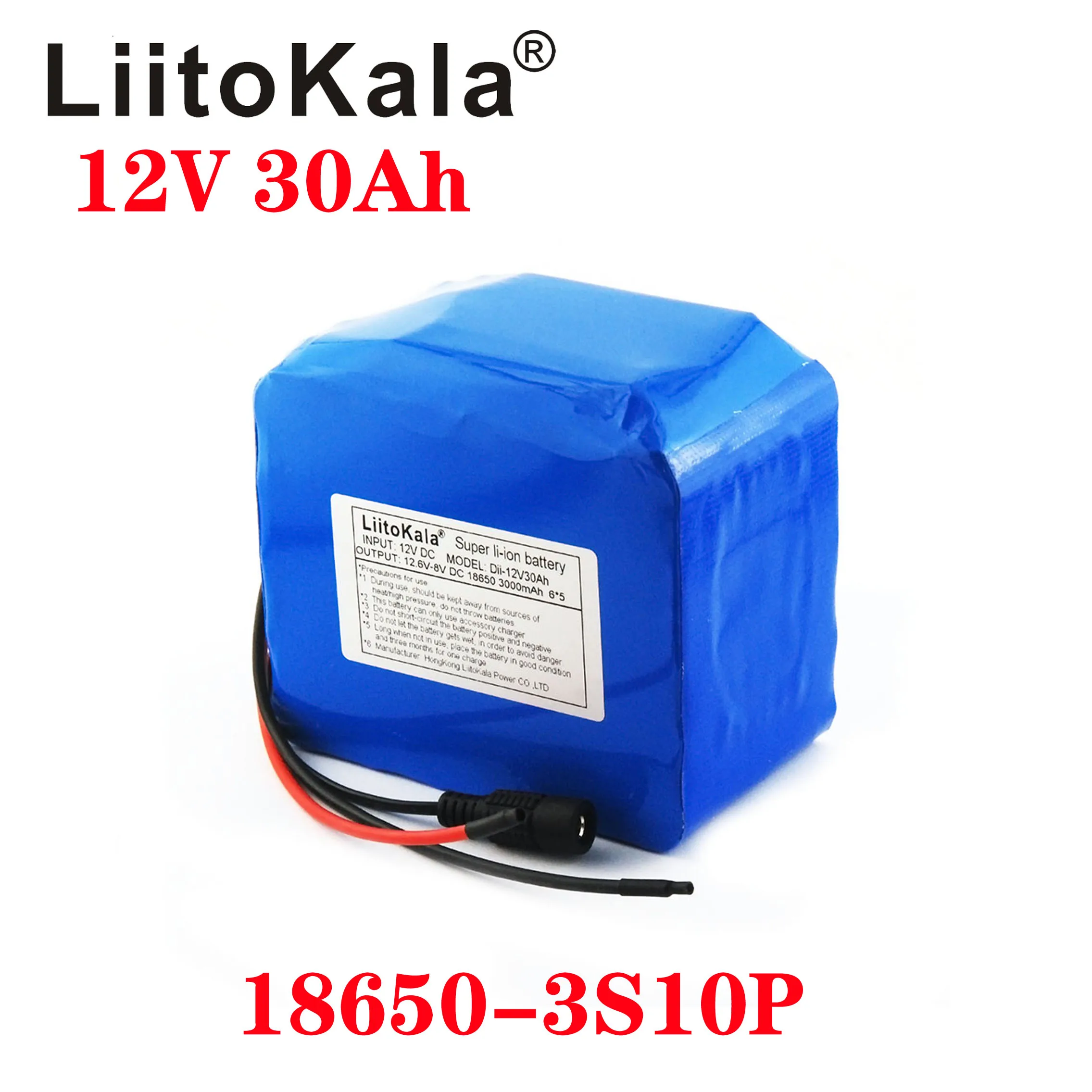 LiitoKala 12V 30Ah 3S10P 11.1V 12.6V High-power Lithium Battery Pack for Inverter Xenon Lamp Solar Street Light Sightseeing Car