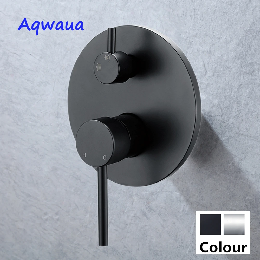 Aqwaua Black Wall mixer Concealed Shower Mixer Chrome Wall Mounted Valve Two Function Shower Diverter Shower Faucet for Bathroom