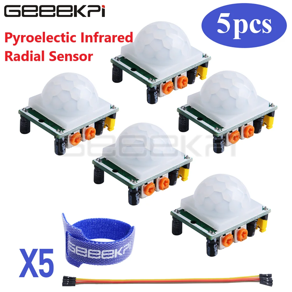 

GeeekPi 5-Pack HC-SR501 Adjust IR Pyroelectric Infrared PIR Motion Sensor Detector Module for Arduino for raspberry pi kits