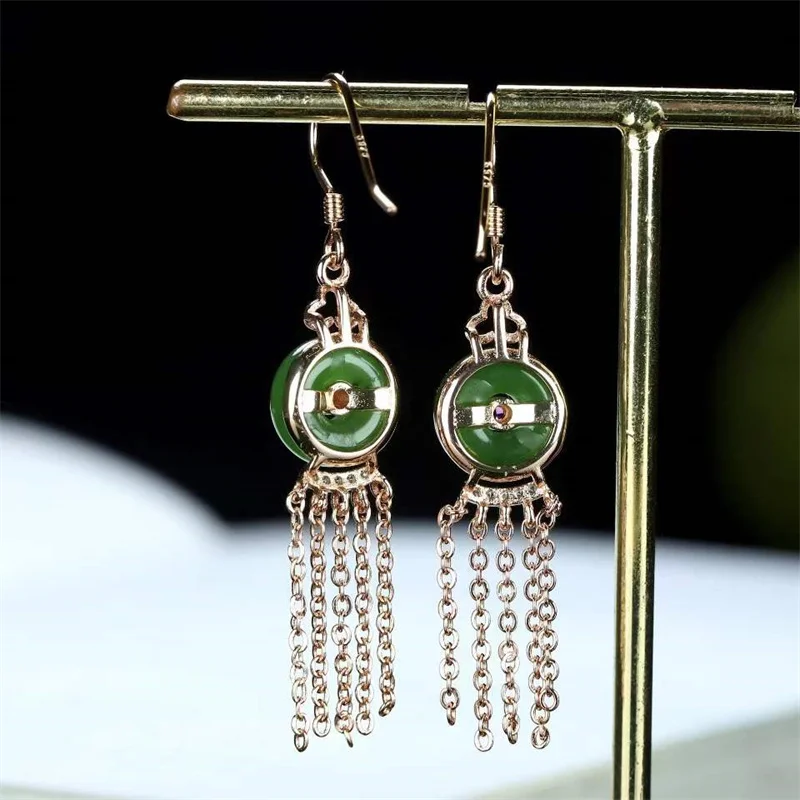 Hot Selling Natural Hand-carved 925 Silver Gufajin Inlaid Jasper Pingan Buckle Earrings Studs Fashion Jewelry Women Luck Gifts