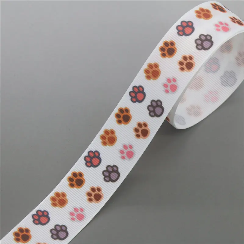 DHK 7/8\'\'5yards Dog Cat Paw Printed Grosgrain Ribbon Accessory Hairbow Headwear Decoration DIY Wholesale OEM E1887