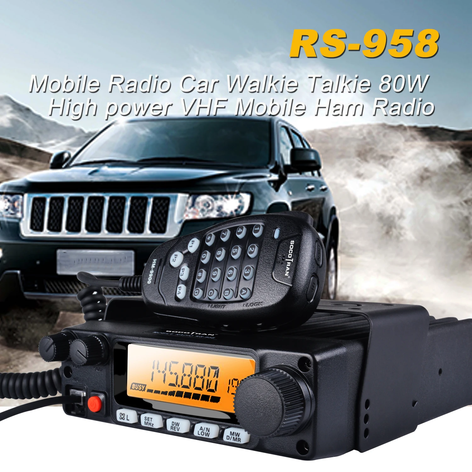 Mobile Radio Car Walkie Talkie 80W High power VHF Mobile Ham Radio Transceiver Large LCD Screen Display 200 Channel Station