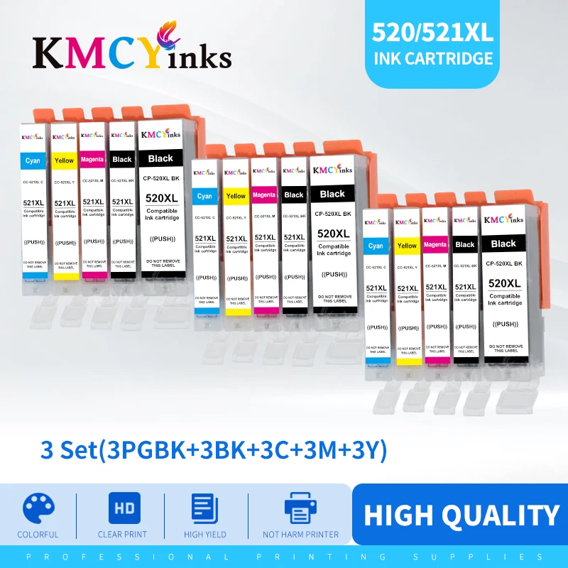 KMCYinks PGI-520 CLI-521 XL Ink Cartridge For Canon PIXMA iP3600 ip4600 ip4700 MP540 MP550 MP560 MP620 MP630 MP640 Printer