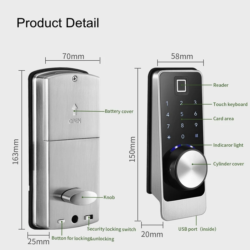 Smart Door Lock Bluetooth Deadbolt Locks TTLock APP Control Keyless Door Entry Exterior Door Password IC Cards Front Door Lock