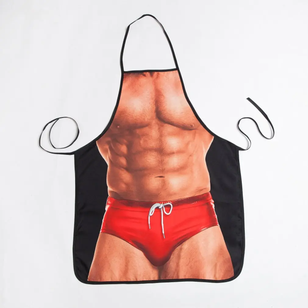 Funny 3D Kitchen Apron Digital Printed Sexy Naked Men Aprons Super muscle Hero Pattern Dinner BBQ Barbecue Cooking Uniform