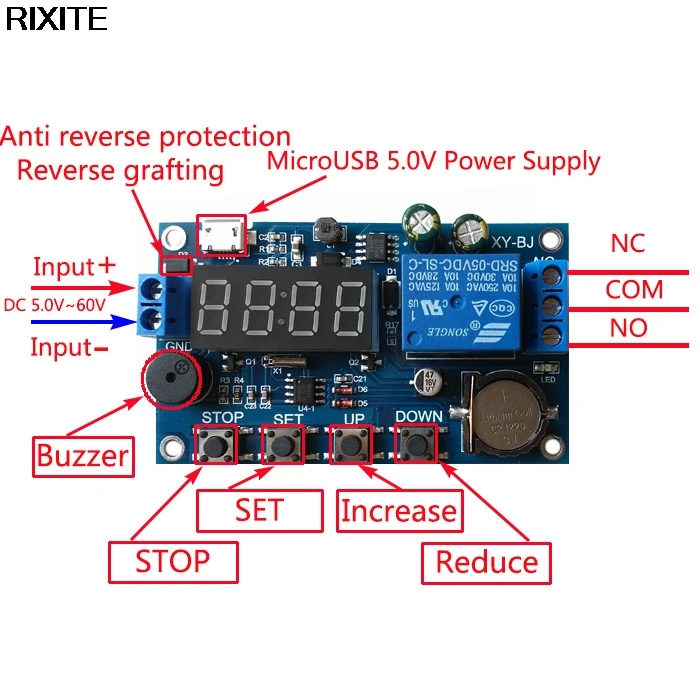 DC 5V Real time Timing Delay Timer Relay Module Switch Control Clock Synchronization Multiple mode control Wiring diagram