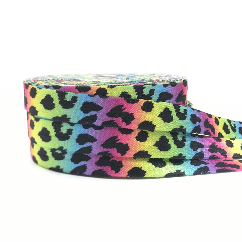 10yard 15mm Colorful Leopard Zebra Print Fold Over Elastic Ribbon For Sewing Hair Tie Strap Backpack Decoration Accessories