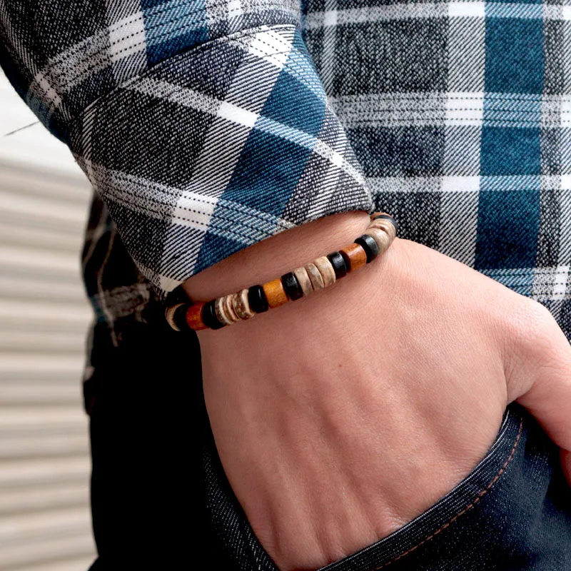 Handmade Natural Coconut Bead Bracelet Men Women Black Brown Wooden Beaded Braslet Bohemia Howlite Stone Braclet Pulsera Joias