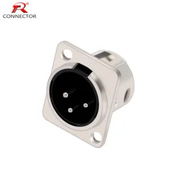 1pc 3Pins XLR connector, male plug Socket, Panel Mounted type, Chassis Square Shape, Zinc alloy shell