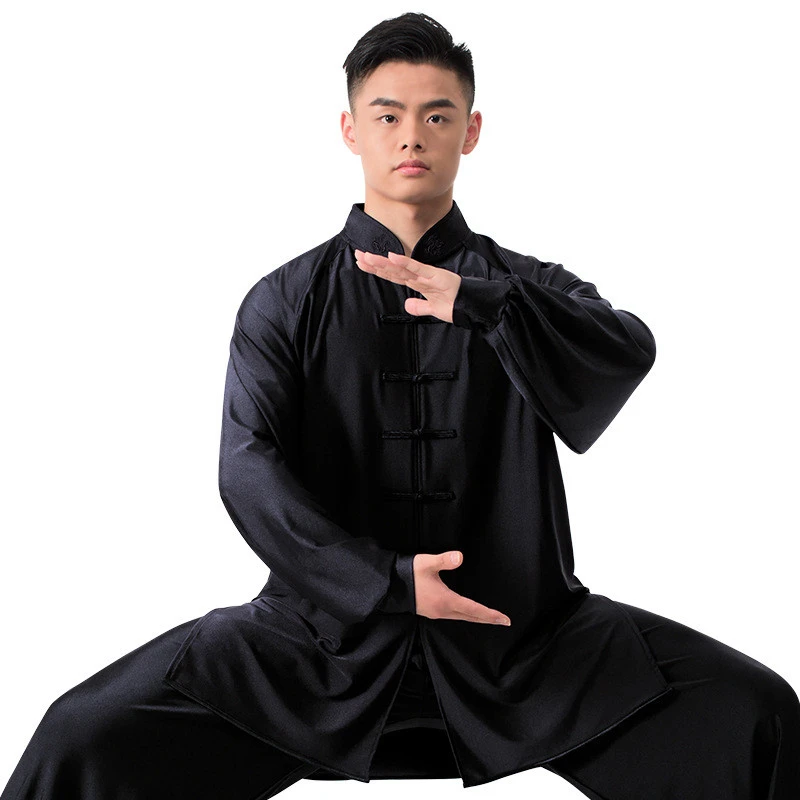 Tai Chi Women's Thin Elegant Milk Silk Embroidery Clothing Outdoors Jiu Jitsu Wushu Fitness Kung Fu Suit Long Sleeve Men's Style