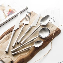 Dinnerware Dropshipping Matte Brushed Fork Spoon Knife Chopsticks Silverware Utensils Tableware Stainless Steel Cutlery Flatware