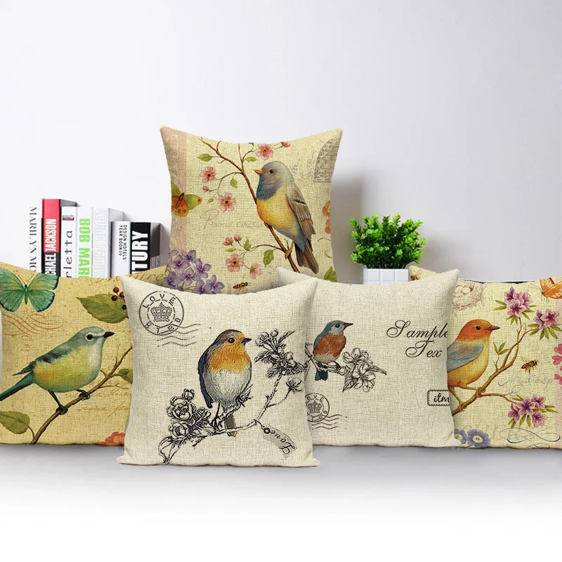 Tree Bird Flower Cushion Cover Lovely Butterfly Pillowcase for Sofa Seat Cushions Case Home Hotel Decor Throw Pillow Cover