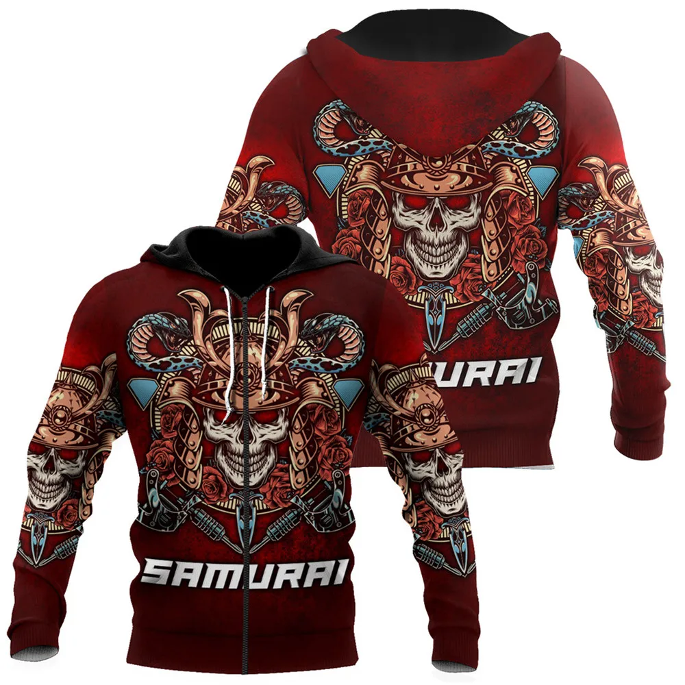 

HX Fashion Japanese Sakura Samurai Zip Hoodie 3D Graphics Men Women Casual Sweatshirt Hip Hop Streetwear Zipper Tops Coat