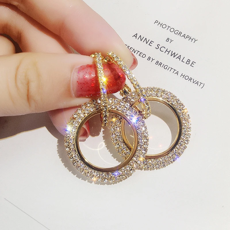 SUMENG 2024 New Fashion Creative High-grade Elegant Crystal Round Gold Color Silver  Earrings for Woman Wedding Jewelry