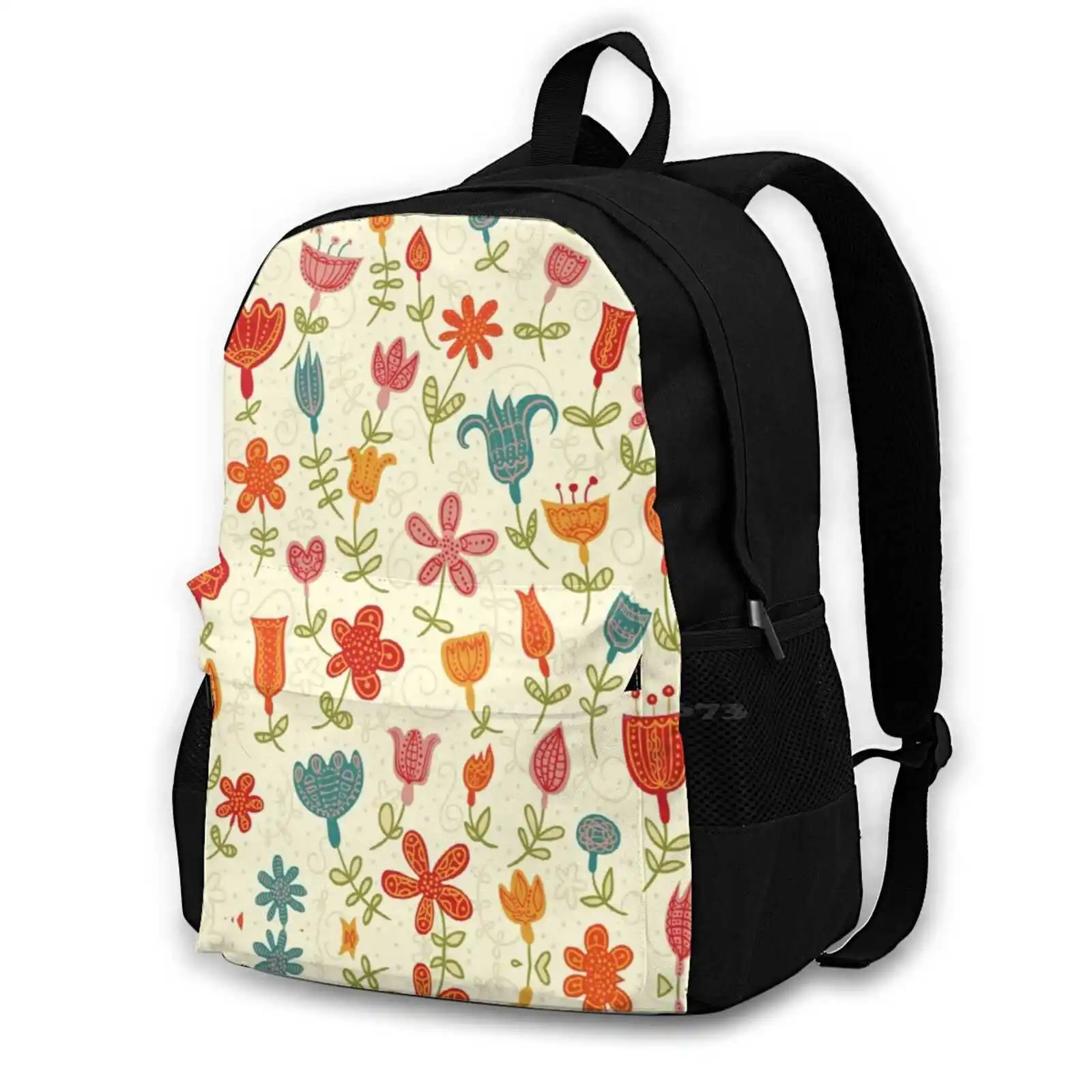 Pretty Abstract Floral Print Rucksack Knapsack Storage Bag Backpack Snow Flower Floral Garden Black And White Flower Botanical