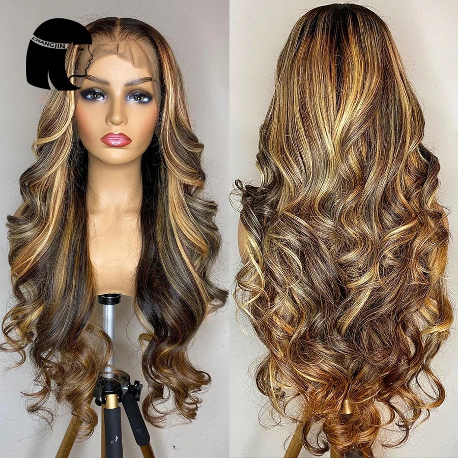 Highlight 13X4 Lace Front Human Hair Wigs With Baby Hair For Women Honey Blonde Brazilian Body Wave 4x4 Closure Human Hair Wigs