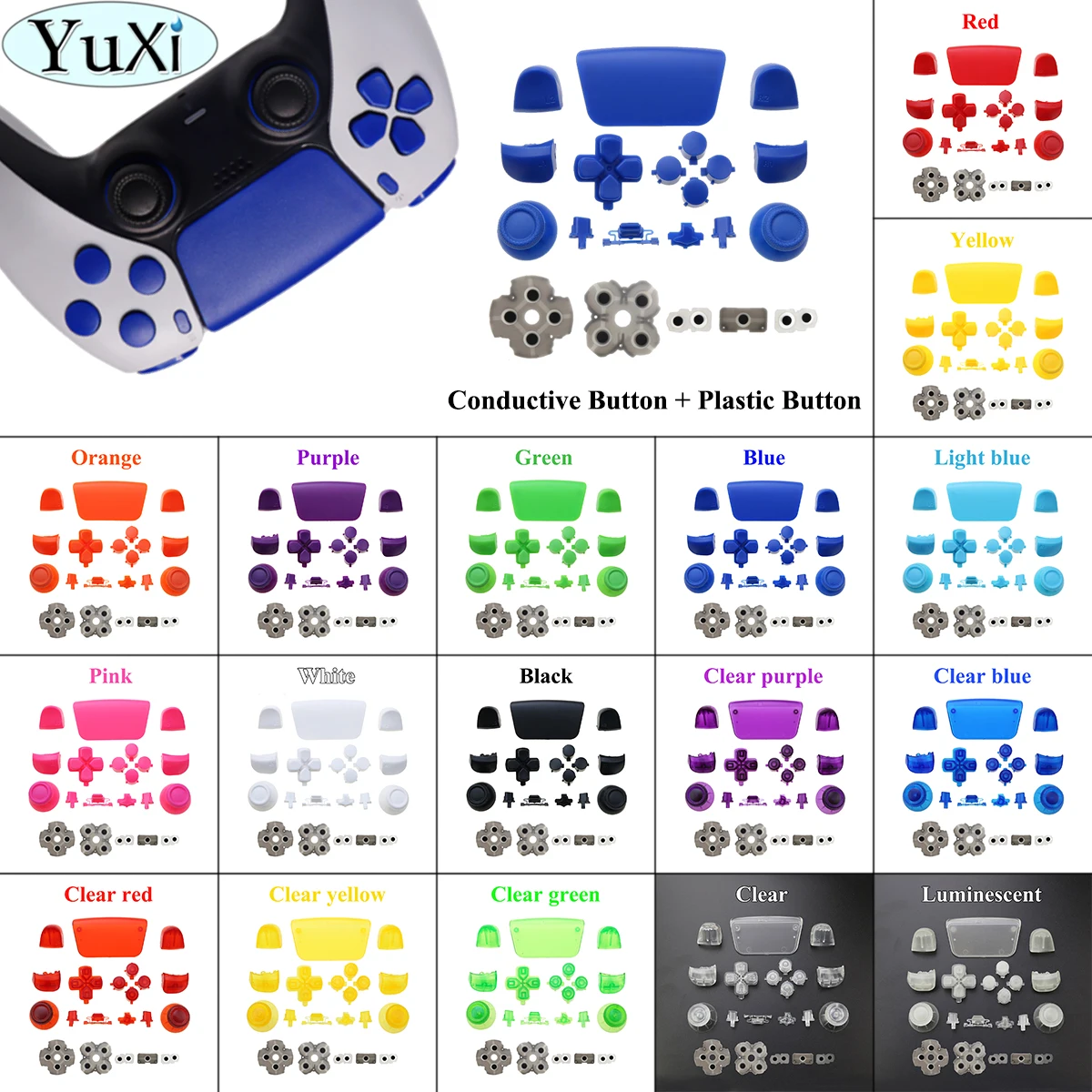 YuXi Silicone Rubber Conductive Button & Full Set Joysticks Dpad R1 L1 R2 L2 Direction Key ABXY Buttons For Sony PS5 Controller