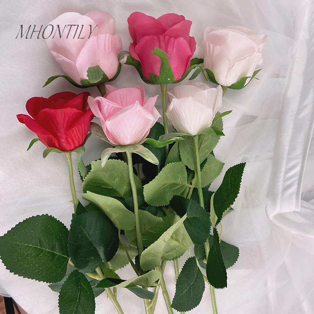 

10Pcs Simulation Rose Flowers Branch Feel Real Touch Artificial Flowers for Wedding Bouquets Fake Roses Home Garden Decoration