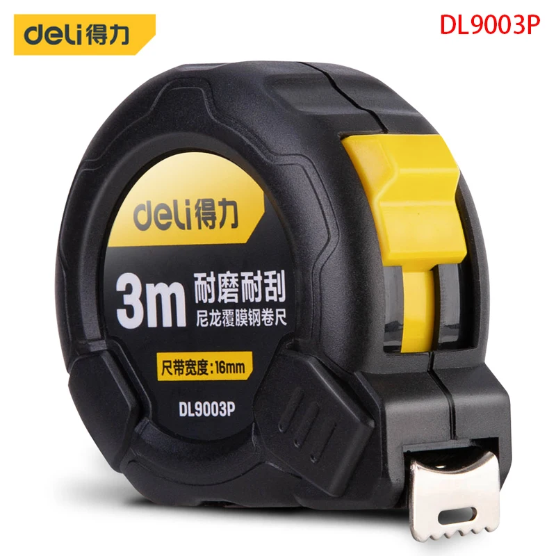 Deli DL9003P NylonCoatedSteel Tape Measure Specification 3mx16mm Carbon Steel Tape Manganese Steel Spring Design Measuring Tools