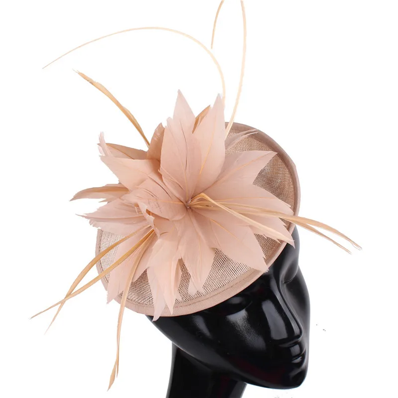 

New Wedding Feather Flower Fascinator Hat Elegant Women With Ostrich Quill Adorned Hat Party Headpiece Bridal Hair Accessories