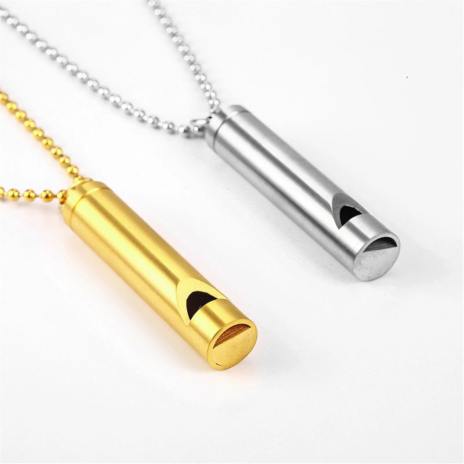 Titanium Whistle Necklace Anxiety Meditation Stainless Steel Outdoor Emergency Survival Whistling Pendant Couple Titanium