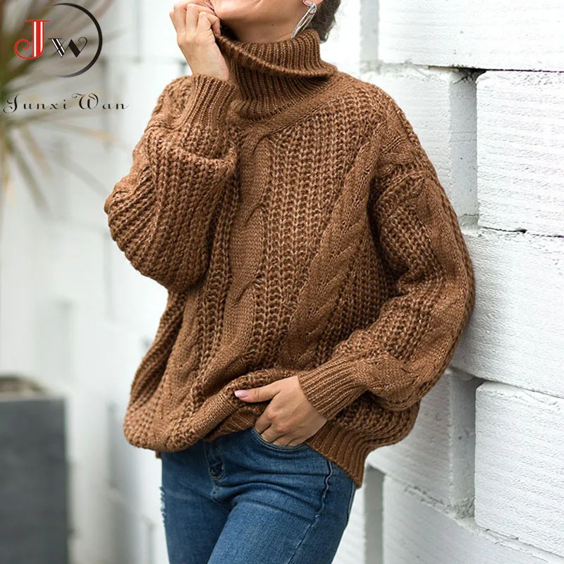 Women Oversized Sweater Loose Autumn Winter Turtleneck Elegant Knitted Warm Pullovers Fashion Solid Tops Knitwear Jumper