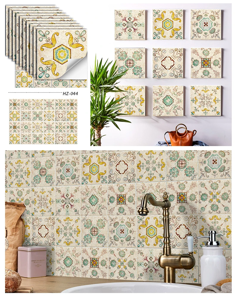 24PCS Fliesen Aufkleber Küche Wand Wasserdichte Und Öl-proof Selbst-adhesive Wallpaper 3d Retro Kunst Muster Abnehmbare bad Abziehbilder – Detail 21