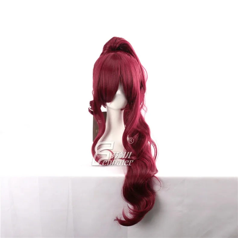 Perruque Cosplay Princesse Megara pour Adulte, Cheveux Synthétiques, Long, Vin Rouge, Bonnet