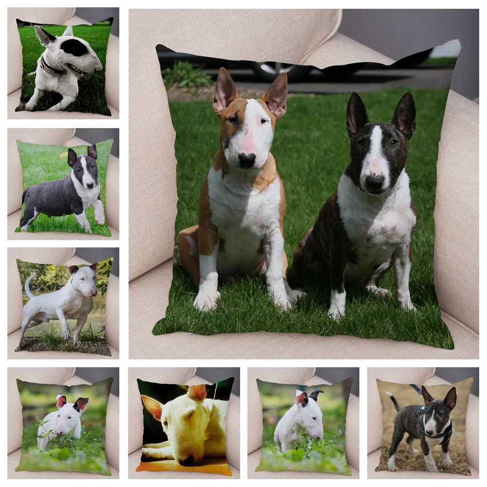 Cute Pet Animal Cushion Cover England Pit Bull Terrier Dog Soft Plush Pillowcase Decor Printed Pillow Case for Sofa Home Car