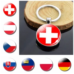 National Flag Key Chains Austria Czech Republic Slovakia Switzerland Liechtenstein Poland Germany Cuba Double Side Glass Keyring