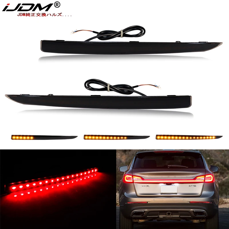 iJDM For Lincoln MKZ LED Bumper Reflector Lights Red Function as Tail,Brake & Rear Fog Lamps,Amber Sequential Turn Signal Lights