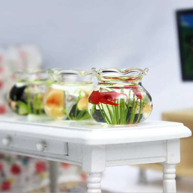 لعبة حوض سمك زجاجي مصغر للأطفال ، ألعاب حوض سمك شفافة ، صانعة دمية ، حلي منزلية ، هدية لعب مزيفة