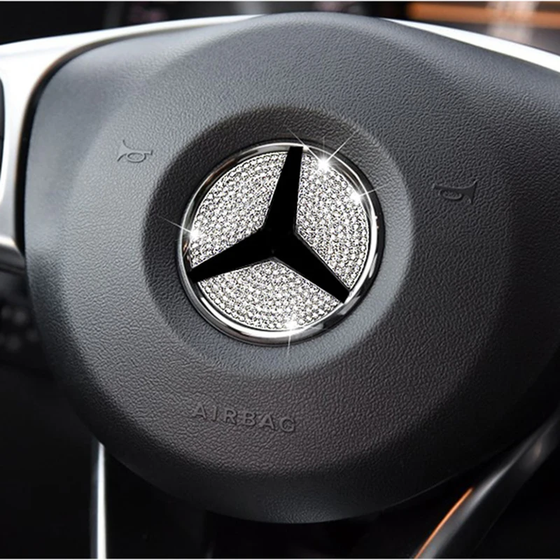 Car Steering Wheel Emblem 3D Rhinestone Logo Sticker With Diamond Decoration For Mercede Benz A/B/C/E/GLA/CLA/GLC/GLK/GLE series