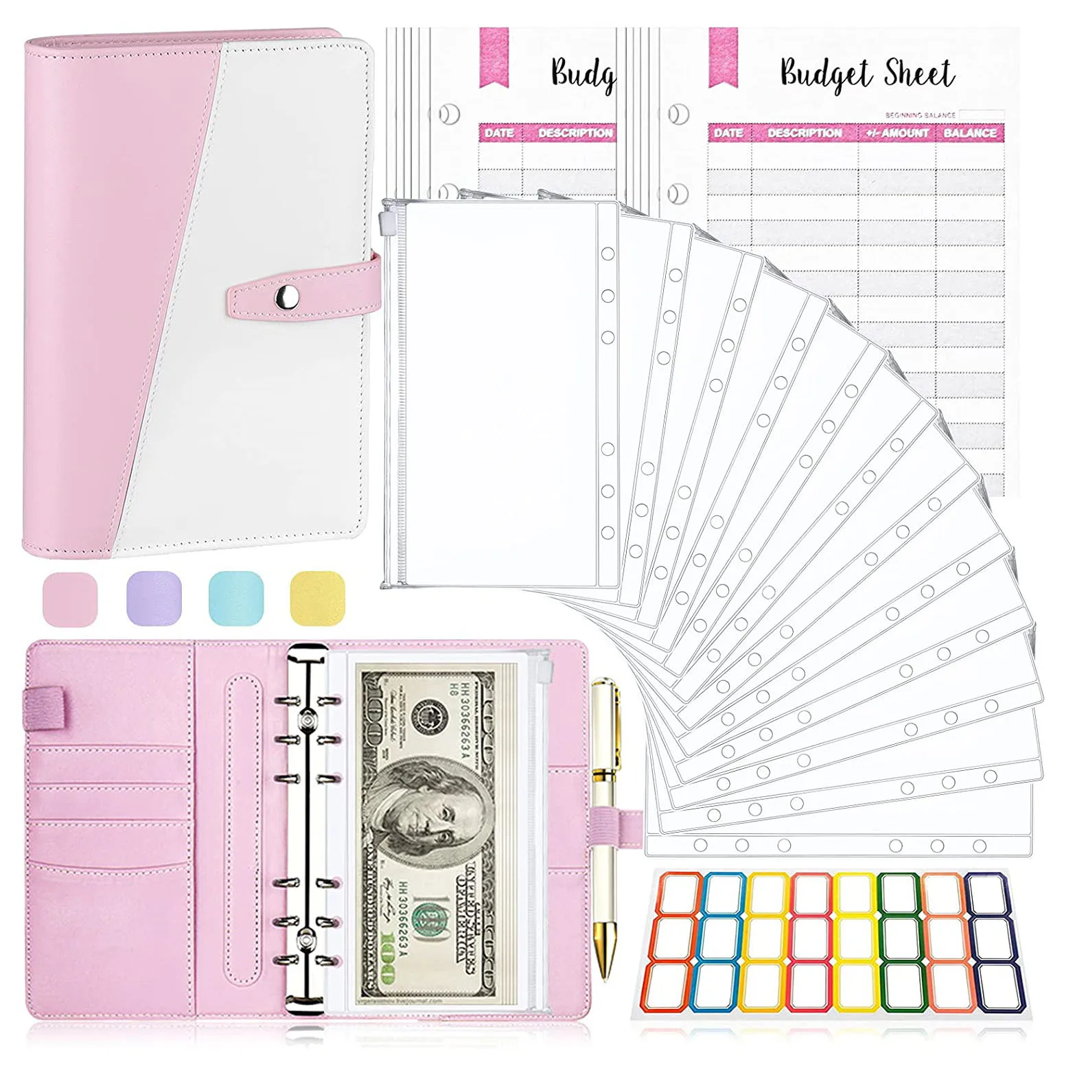 26Pcs A6 Budget Bindmiddel Cash Enveloppen Voor Geld Saving Organizer Met Rits Zakken, budget Lakens En Zelfklevende Etiketten