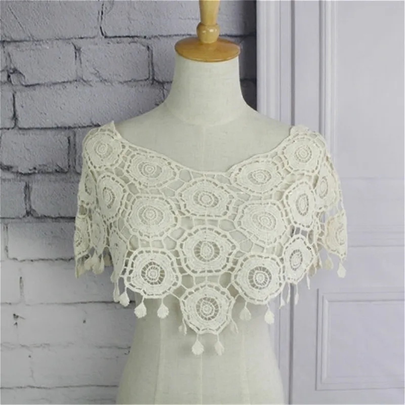 New Sunscreen Hand Crochet Cotton Finished Product Fake Collar Hollow Tulle Lace Fabric Shawl Vest Shoulder Female Decorative