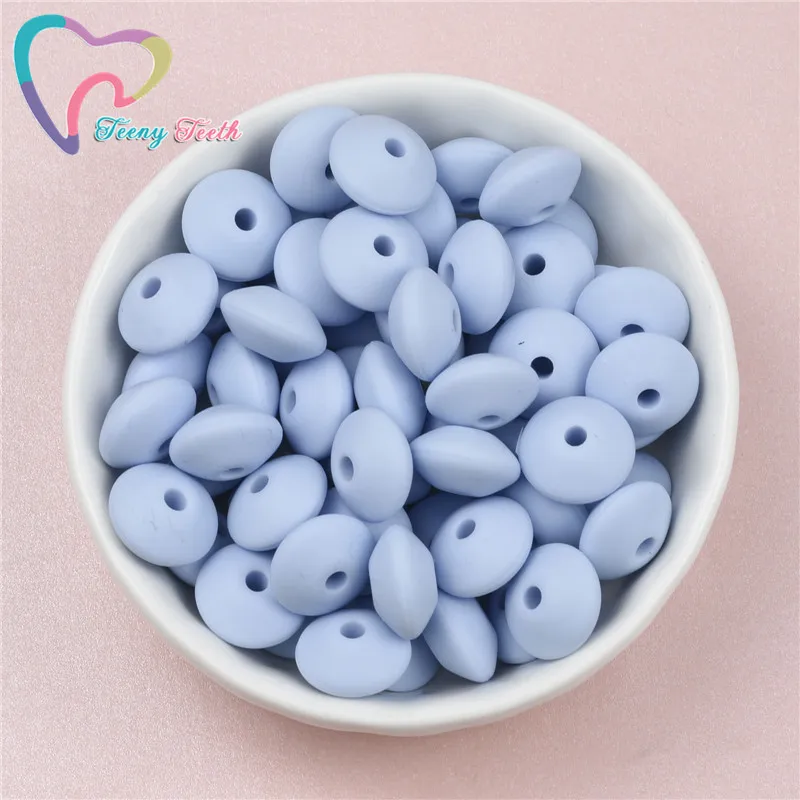 Teeny ฟัน 50PCS สีฟ้าพาสเทลซิลิโคนหลวมลูกปัดเด็ก Teethers Lentil ลูกปัด BPA ฟรีเด็ก Teething ของเล่น Chewable Abacus ลูกปัด