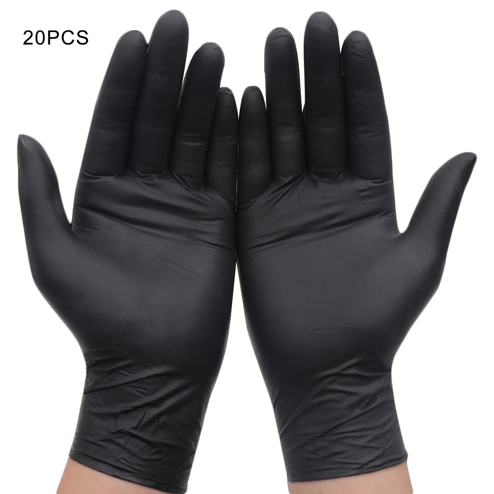 20PCS Black Disposable Gloves Powder Free Latex Free Mechanic Tattoo Beauty Care Body Art Gloves S/M