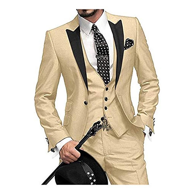 Ternos masculinos feitos sob medida, cinza escuro, lapela, padrinhos de casamento, terno de 3 peças (jaqueta + camisa + calça)