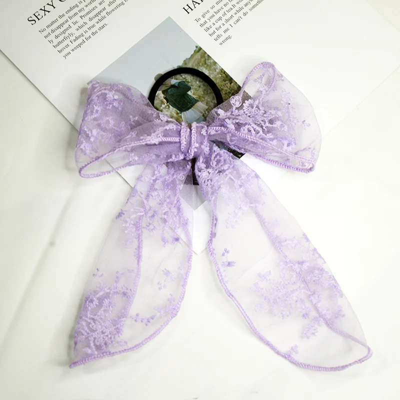 Lystra In New Lace Bowknot Scarf Hair Ties for Women Female Mesh Hair Scrunchies Ponytail Barrettes Women Hair Accessories
