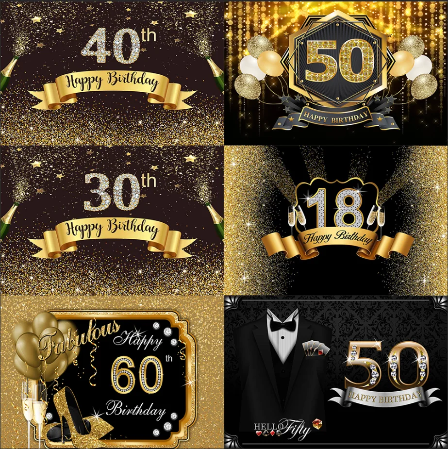 

MOCSICKA Glitter Birthday Backdrop Happy 50th 40th 30th Birthday Party Gold Balloons Poster Photo Background for Photo Studio