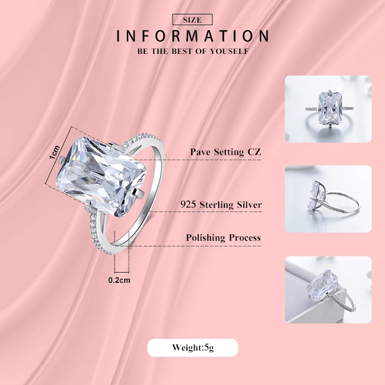 Modian 100% 925 Sterling Silver Persegi Panjang 5A Zirkon Bening Mewah Cincin Anniversary Pertunangan Perhiasan untuk Wanita Fashion Cincin