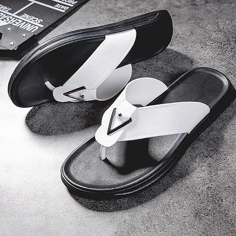 Summer Men Flip Flops Beach Flip Flops Leather Slippers Men Flats Sandals Outdoor Rubber Beach Shoes Men Sandals Flip Flops