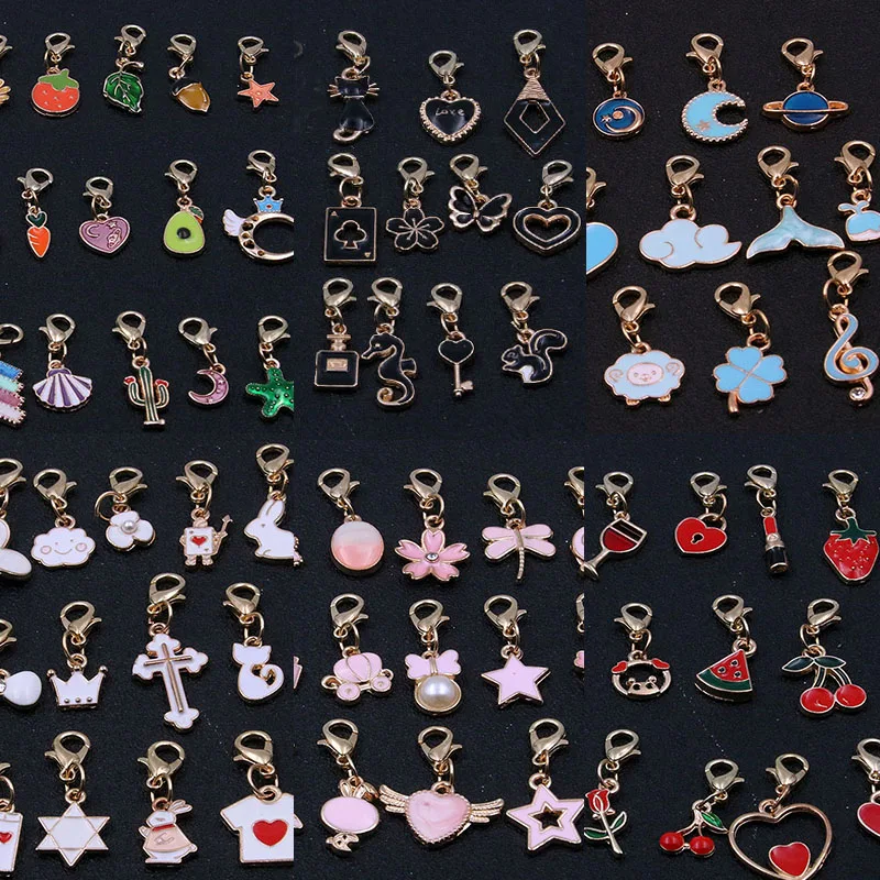 10Pcs Random Styles  Mix Size 5 Color  Charms Drop Oil  Lobster Clasp Alloy Metal KC Gold Bracelet For DIY  Jewelry Handmade