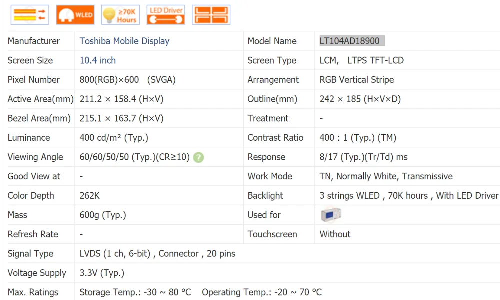 Oryginalny LT104AD18900 10.4 cal LCD panel, 100% przetestowane przed wysyłką