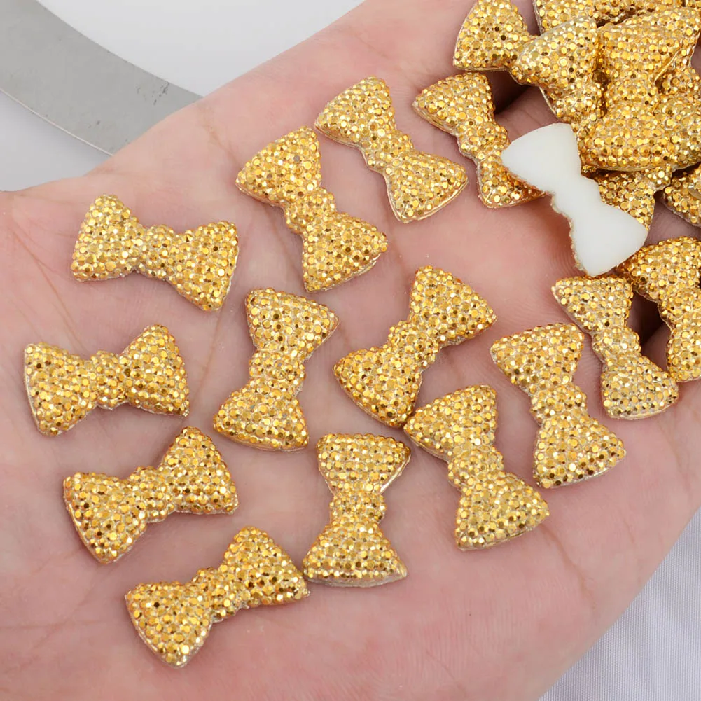 BOLIAO 40Pcs 12*20 mm (0.47*0.79 In) Bow Shape Resin FlatBack Shiny Delicate Home Holiday Decoration Craft DIY No Hole