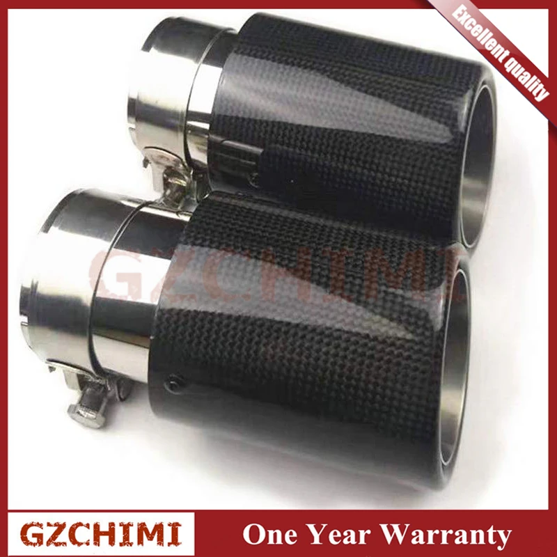 

For 2 pcs Akrapovic Glossy Carbon Fiber Exhaust tip 63-89mm Universal Blue End pipe